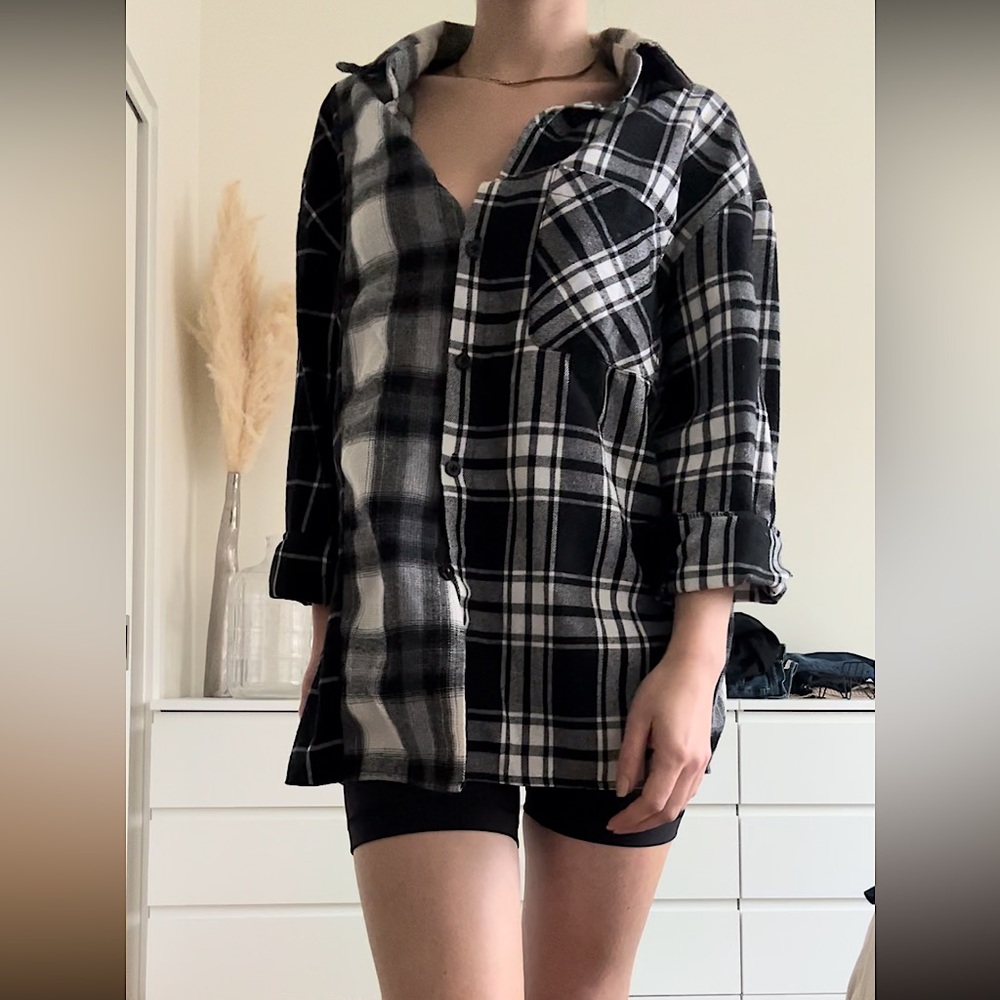 Large Button Down Shirt, Asymmetrical, Vintage - image 1